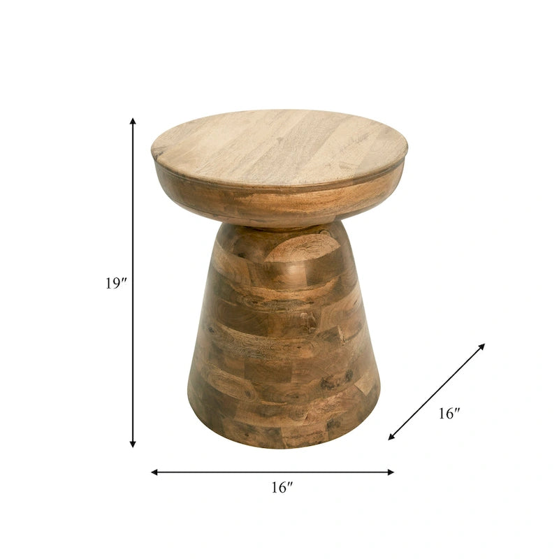 Table d'appoint ronde en bois d'acacia noir / marron / marron naturel / marron foncé / blanc avec base conique