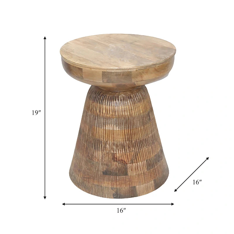 Table d'appoint ronde en bois d'acacia noir / marron / marron naturel / marron foncé / blanc avec base conique
