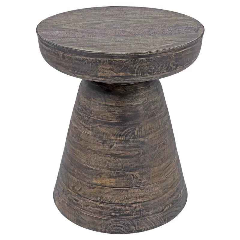 Table d'appoint ronde en bois d'acacia noir / marron / marron naturel / marron foncé / blanc avec base conique