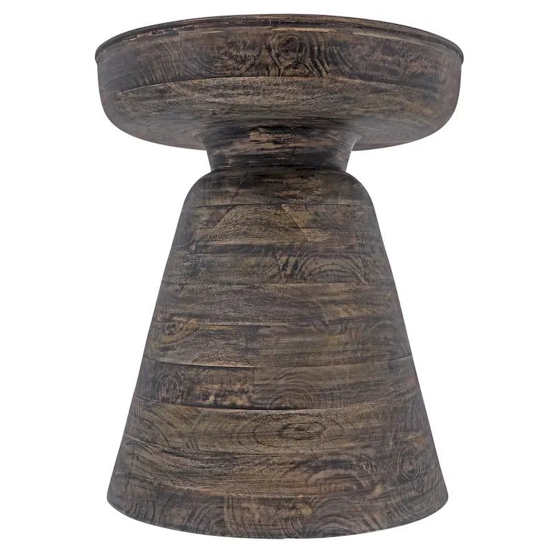 Table d'appoint ronde en bois d'acacia noir / marron / marron naturel / marron foncé / blanc avec base conique
