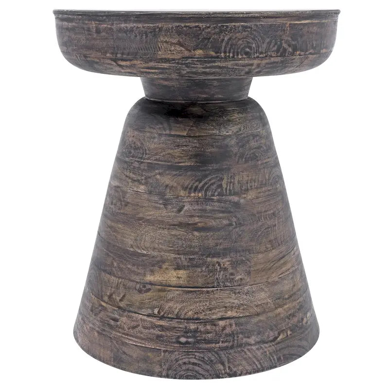 Table d'appoint ronde en bois d'acacia noir / marron / marron naturel / marron foncé / blanc avec base conique