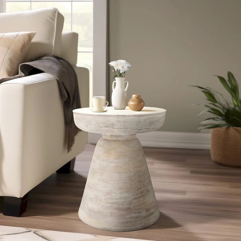 Table d'appoint ronde en bois d'acacia noir / marron / marron naturel / marron foncé / blanc avec base conique