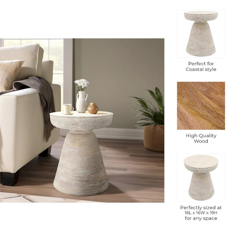 Table d'appoint ronde en bois d'acacia noir / marron / marron naturel / marron foncé / blanc avec base conique