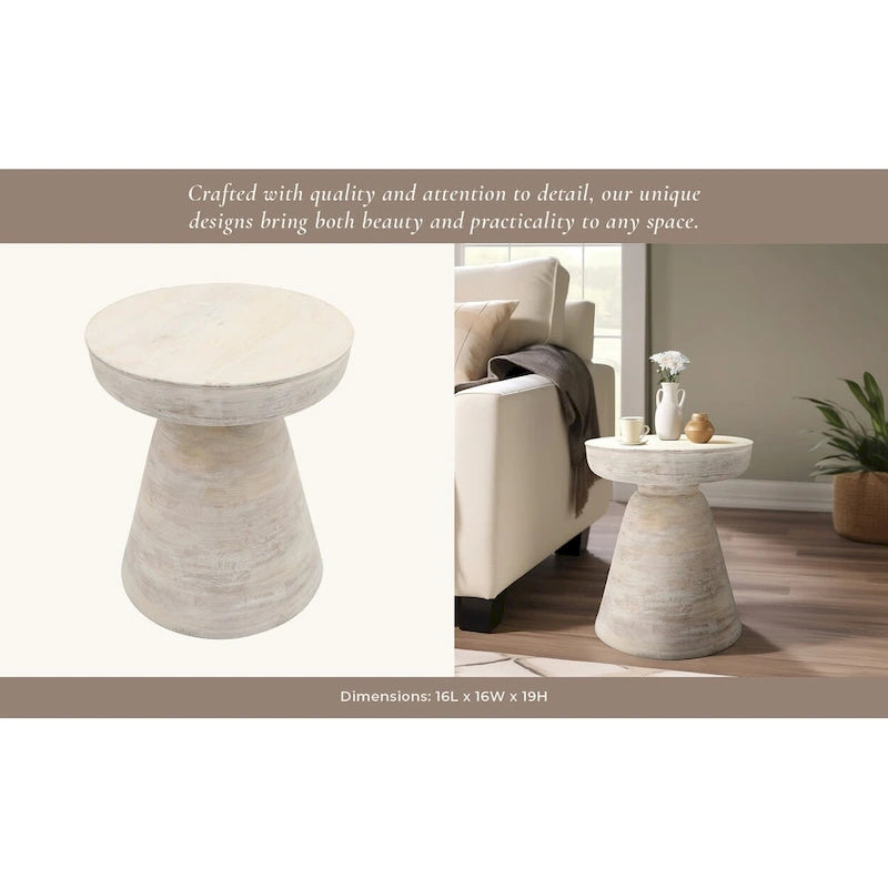 Table d'appoint ronde en bois d'acacia noir / marron / marron naturel / marron foncé / blanc avec base conique