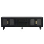 Meuble TV console média noir/blanc avec portes en verre cannelé et pieds en forme de gourde - Usage unique