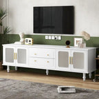 Meuble TV console média noir/blanc avec portes en verre cannelé et pieds en forme de gourde - Usage unique