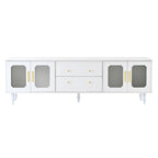 Meuble TV console média noir/blanc avec portes en verre cannelé et pieds en forme de gourde - Usage unique