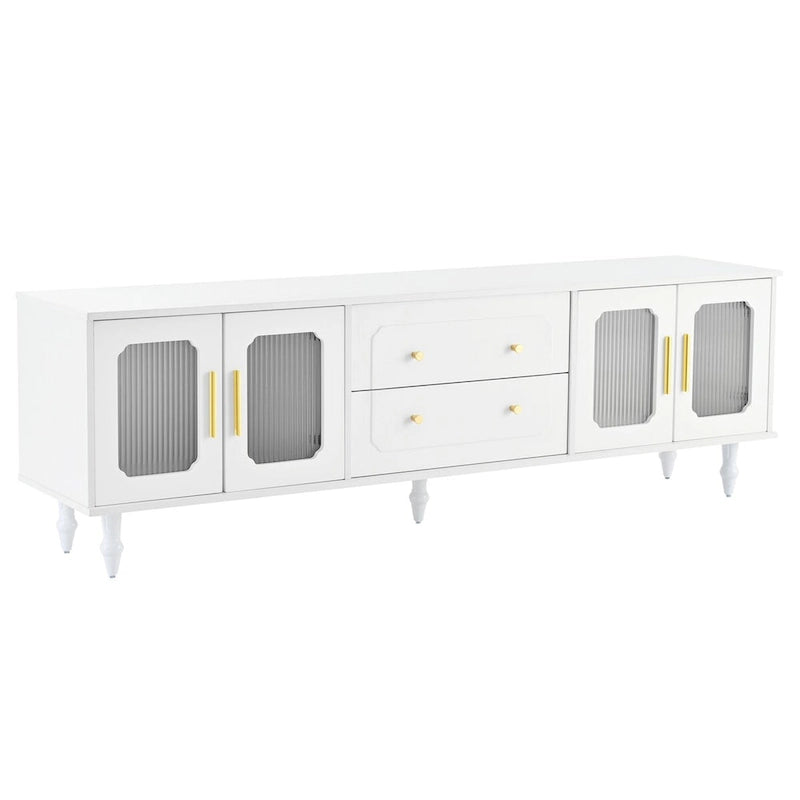 Meuble TV console média noir/blanc avec portes en verre cannelé et pieds en forme de gourde - Usage unique