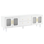 Meuble TV console média noir/blanc avec portes en verre cannelé et pieds en forme de gourde - Usage unique