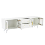 Meuble TV console média noir/blanc avec portes en verre cannelé et pieds en forme de gourde - Usage unique