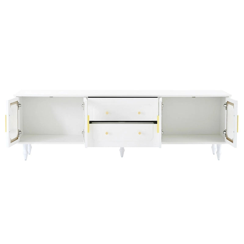 Meuble TV console média noir/blanc avec portes en verre cannelé et pieds en forme de gourde - Usage unique