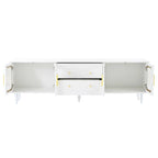 Meuble TV console média noir/blanc avec portes en verre cannelé et pieds en forme de gourde - Usage unique