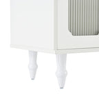 Meuble TV console média noir/blanc avec portes en verre cannelé et pieds en forme de gourde - Usage unique