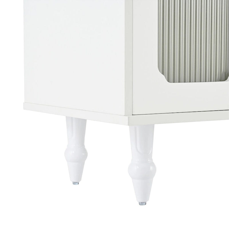 Meuble TV console média noir/blanc avec portes en verre cannelé et pieds en forme de gourde - Usage unique