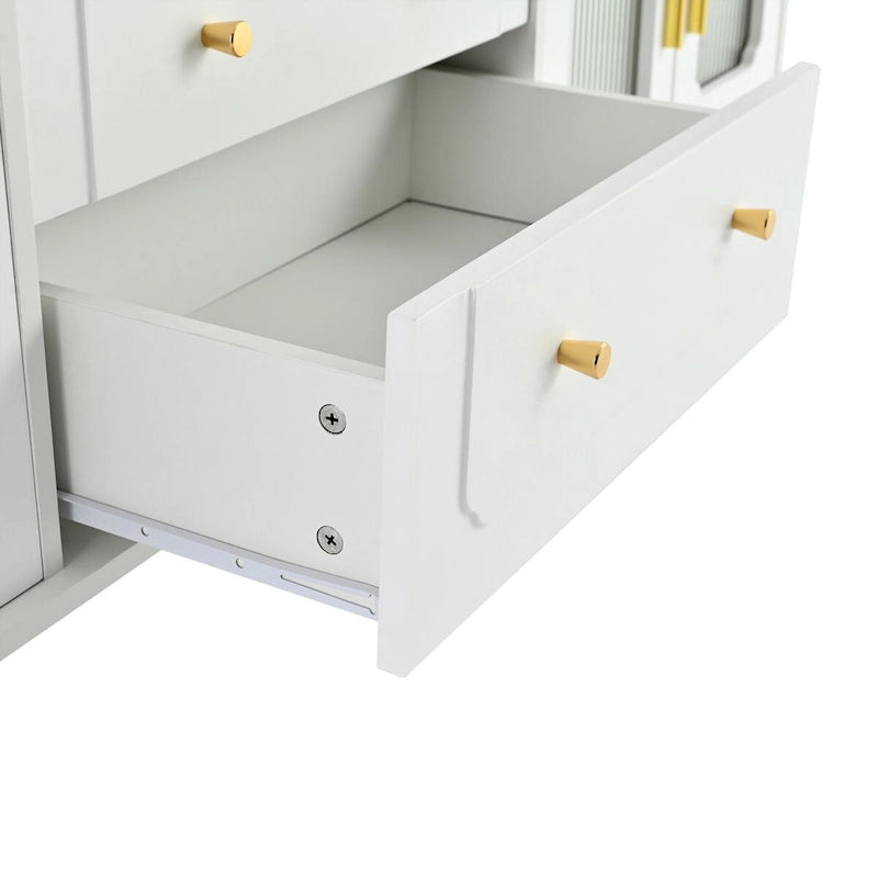 Meuble TV console média noir/blanc avec portes en verre cannelé et pieds en forme de gourde - Usage unique