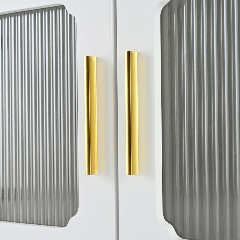 Meuble TV console média noir/blanc avec portes en verre cannelé et pieds en forme de gourde - Usage unique