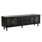 Meuble TV console média noir/blanc avec portes en verre cannelé et pieds en forme de gourde - Usage unique