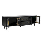 Meuble TV console média noir/blanc avec portes en verre cannelé et pieds en forme de gourde - Usage unique