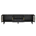 Meuble TV console média noir/blanc avec portes en verre cannelé et pieds en forme de gourde - Usage unique