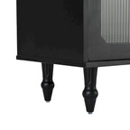 Meuble TV console média noir/blanc avec portes en verre cannelé et pieds en forme de gourde - Usage unique