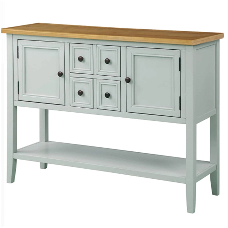 Buffet bahut en bois d'acacia avec 4 tiroirs et 2 placards, couleurs espresso/bleu marine clair/blanc/blanc calcaire/gris antique - usage unique