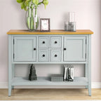 Buffet bahut en bois d'acacia avec 4 tiroirs et 2 placards, couleurs espresso/bleu marine clair/blanc/blanc calcaire/gris antique - usage unique