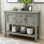 Buffet bahut en bois d'acacia avec 4 tiroirs et 2 placards, couleurs espresso/bleu marine clair/blanc/blanc calcaire/gris antique - usage unique