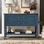 Buffet bahut en bois d'acacia avec 4 tiroirs et 2 placards, couleurs espresso/bleu marine clair/blanc/blanc calcaire/gris antique - usage unique