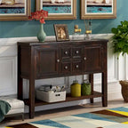 Buffet bahut en bois d'acacia avec 4 tiroirs et 2 placards, couleurs espresso/bleu marine clair/blanc/blanc calcaire/gris antique - usage unique