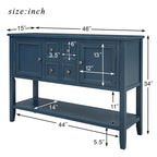 Buffet bahut en bois d'acacia avec 4 tiroirs et 2 placards, couleurs espresso/bleu marine clair/blanc/blanc calcaire/gris antique - usage unique