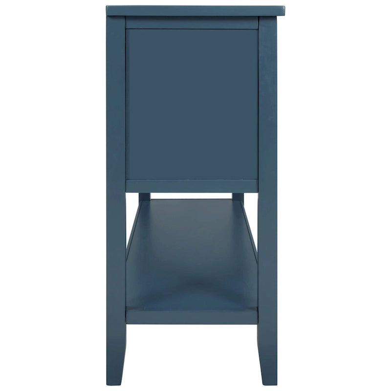 Buffet bahut en bois d'acacia avec 4 tiroirs et 2 placards, couleurs espresso/bleu marine clair/blanc/blanc calcaire/gris antique - usage unique