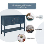 Buffet bahut en bois d'acacia avec 4 tiroirs et 2 placards, couleurs espresso/bleu marine clair/blanc/blanc calcaire/gris antique - usage unique