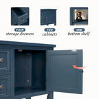 Buffet bahut en bois d'acacia avec 4 tiroirs et 2 placards, couleurs espresso/bleu marine clair/blanc/blanc calcaire/gris antique - usage unique