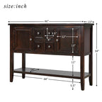 Buffet bahut en bois d'acacia avec 4 tiroirs et 2 placards, couleurs espresso/bleu marine clair/blanc/blanc calcaire/gris antique - usage unique