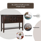 Buffet bahut en bois d'acacia avec 4 tiroirs et 2 placards, couleurs espresso/bleu marine clair/blanc/blanc calcaire/gris antique - usage unique