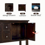 Buffet bahut en bois d'acacia avec 4 tiroirs et 2 placards, couleurs espresso/bleu marine clair/blanc/blanc calcaire/gris antique - usage unique