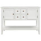 Buffet bahut en bois d'acacia avec 4 tiroirs et 2 placards, couleurs espresso/bleu marine clair/blanc/blanc calcaire/gris antique - usage unique