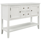 Buffet bahut en bois d'acacia avec 4 tiroirs et 2 placards, couleurs espresso/bleu marine clair/blanc/blanc calcaire/gris antique - usage unique
