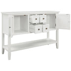 Buffet bahut en bois d'acacia avec 4 tiroirs et 2 placards, couleurs espresso/bleu marine clair/blanc/blanc calcaire/gris antique - usage unique