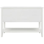Buffet bahut en bois d'acacia avec 4 tiroirs et 2 placards, couleurs espresso/bleu marine clair/blanc/blanc calcaire/gris antique - usage unique