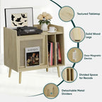 Meuble de platine vinyle en bois naturel et rotin avec rangement vinyles - Utilisation unique