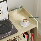 Meuble de platine vinyle en bois naturel et rotin avec rangement vinyles - Utilisation unique