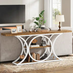 Console Industrielle Rustique Marron & Noire avec 3 Étagères & Cadre en Métal Noir - Usage Unique