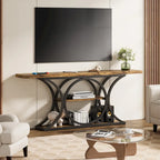 Console Industrielle Rustique Marron & Noire avec 3 Étagères & Cadre en Métal Noir - Usage Unique