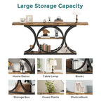 Console Industrielle Rustique Marron & Noire avec 3 Étagères & Cadre en Métal Noir - Usage Unique