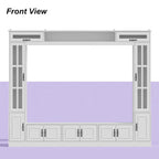 Meuble TV blanc avec portes latérales en verre trempé et éléments hauts hydrauliques - Usage unique