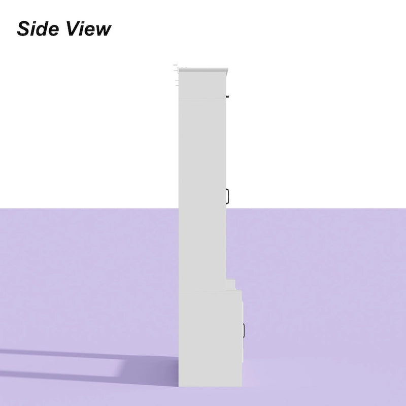 Meuble TV blanc avec portes latérales en verre trempé et éléments hauts hydrauliques - Usage unique