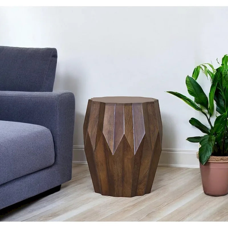 Table d'appoint ronde en bois massif marron foncé