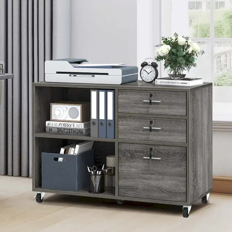 Caisson de classement mobile à 3 tiroirs (blanc/noir, noir/gris, noir ou gris) avec tiroirs verrouillables et roulettes