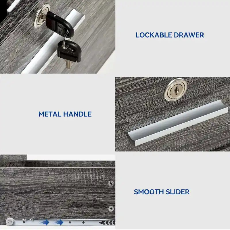 Caisson de classement mobile à 3 tiroirs (blanc/noir, noir/gris, noir ou gris) avec tiroirs verrouillables et roulettes